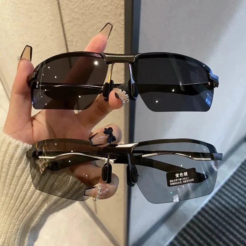 Cycling Glasses - フォトクロミックハーフフレームサングラス男性運転用偏光サングラスアウトドアスポーツサイクリングナイトビジョンアイウェア UV400 ゴーグル ﻿
