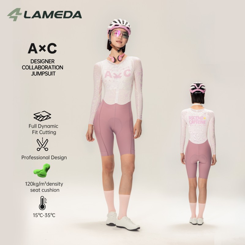 Cycling Gear Lycra - LAMEDA レディース サイクリングジャンプスーツ 長袖ショーツ ワンピース バイクスーツ