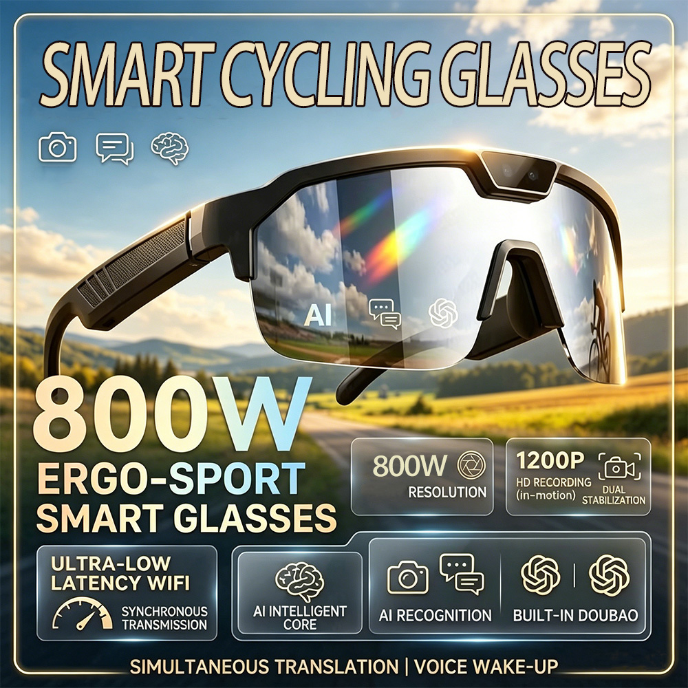 Cycling Glasses - 2026年サイクリンググラス、800万画素HDカメラ、UVカット、音声アシスタント、AI翻訳、Bluetoothワイヤレス通話機能搭載