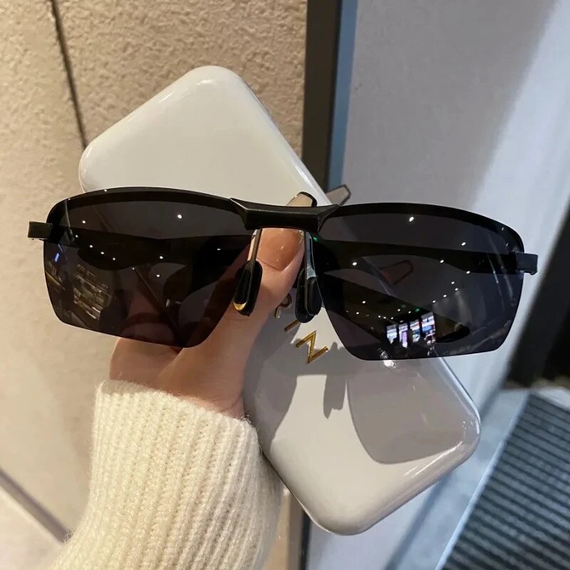 フォトクロミックハーフフレームサングラス男性運転用偏光サング - Cycling Glasses のレビューと価格