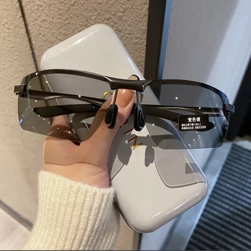 フォトクロミックハーフフレームサングラス男性運転用偏光サング - Cycling Glasses のレビューと価格