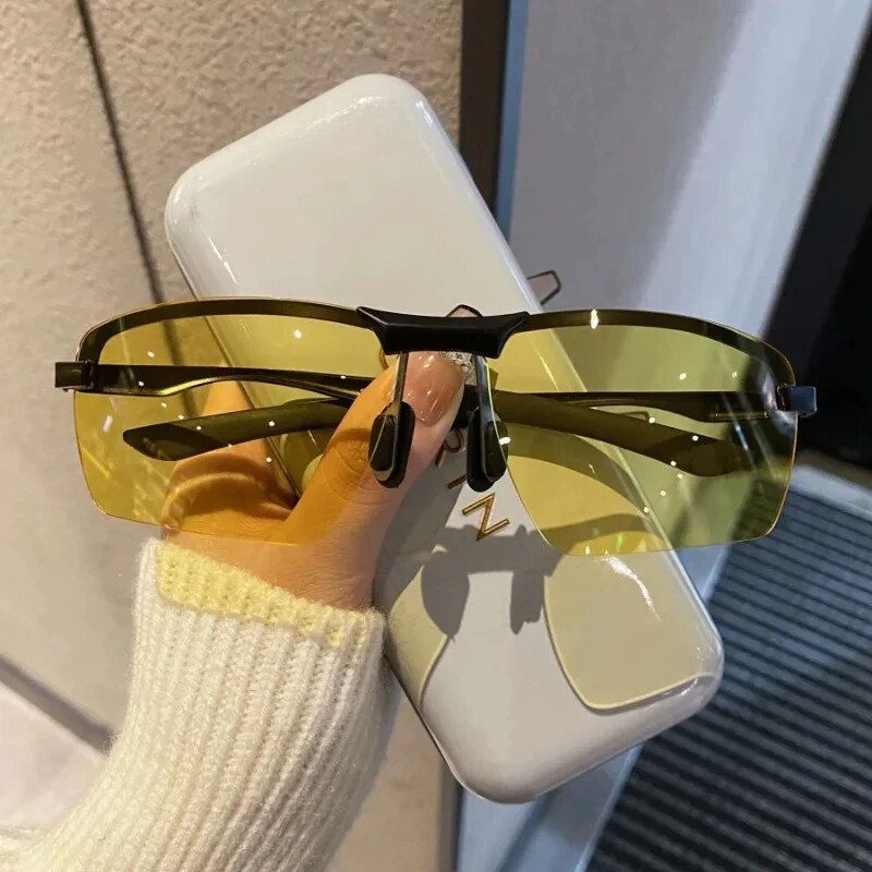 フォトクロミックハーフフレームサングラス男性運転用偏光サング - Cycling Glasses のレビューと価格